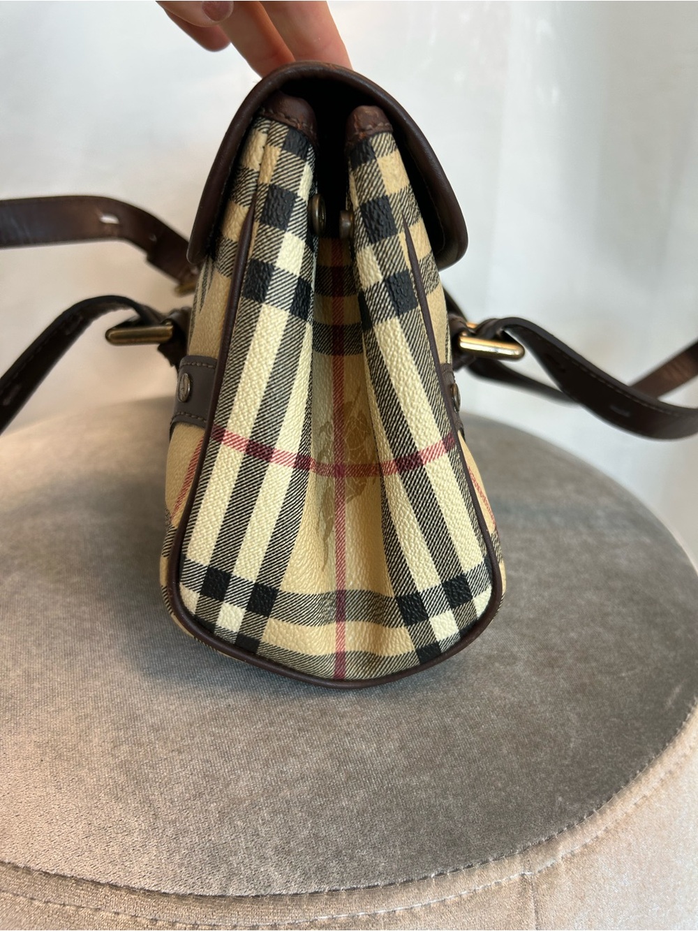Burberry Haymarket Check Coated Canvas shoulder bag brown leather trim - Picture 3 of 17